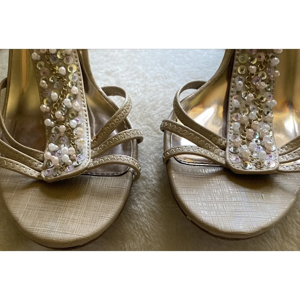 New York Transit  Rita High Heel Shoes Bridal Pearls Sequins Prom Women's Sz 8